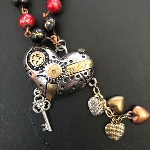 Steampunk Heart Gears Necklace 21”
